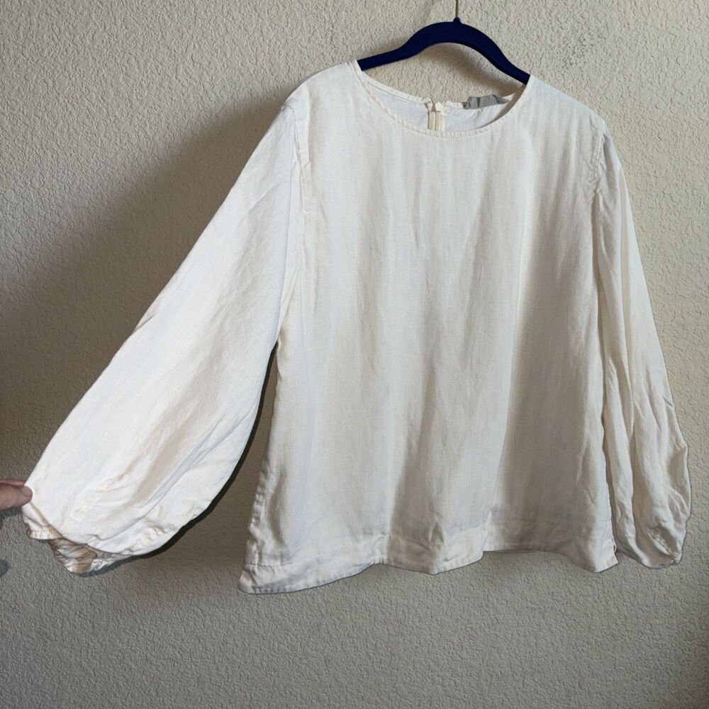 Everlane Peasant Linen Blouse Popover Prairie Minimalist 10 Ivory Balloon Luxury
